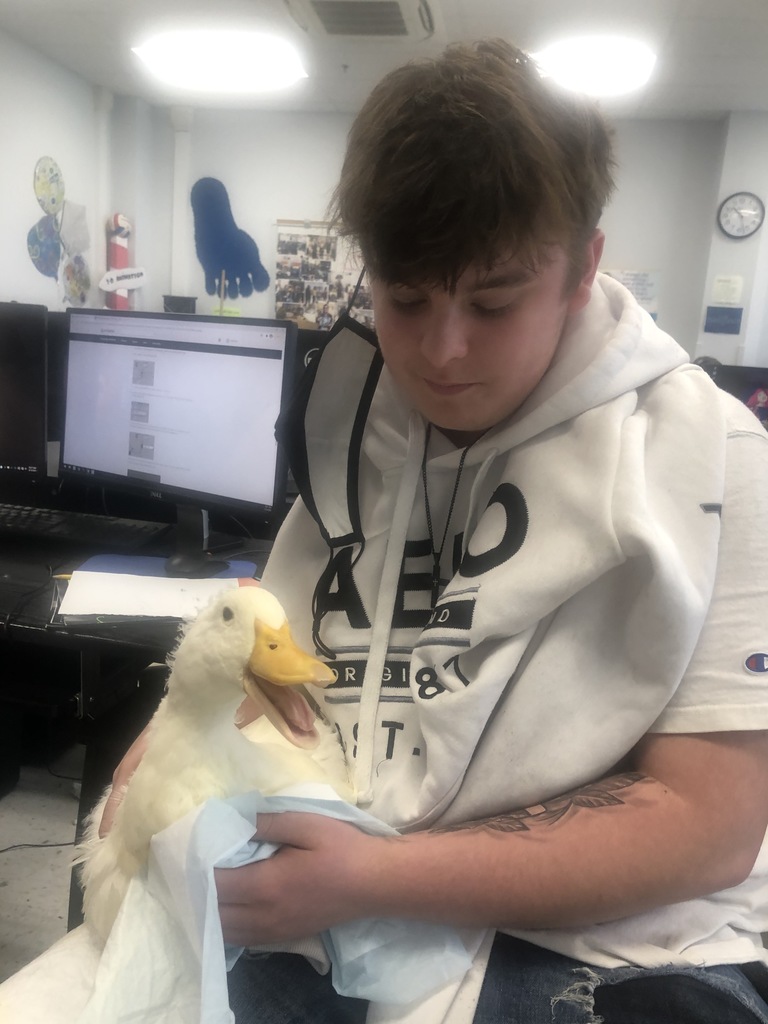 Student holding duck