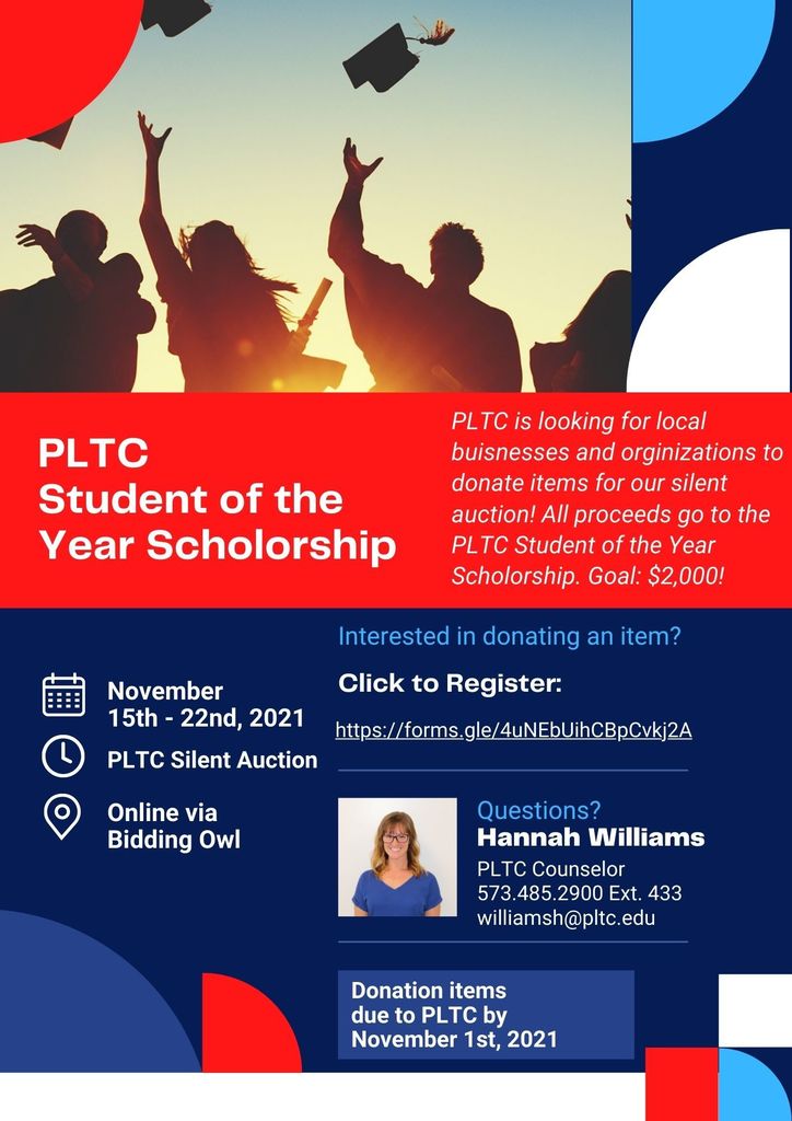 Students throwing caps with text about scholarship