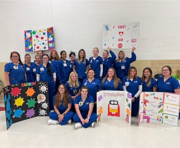 Nursing students hosted a health fair at the Clopton Elementary today. Topics included nutritious food choices, immunizations, dental health, physical activity, and first aid.