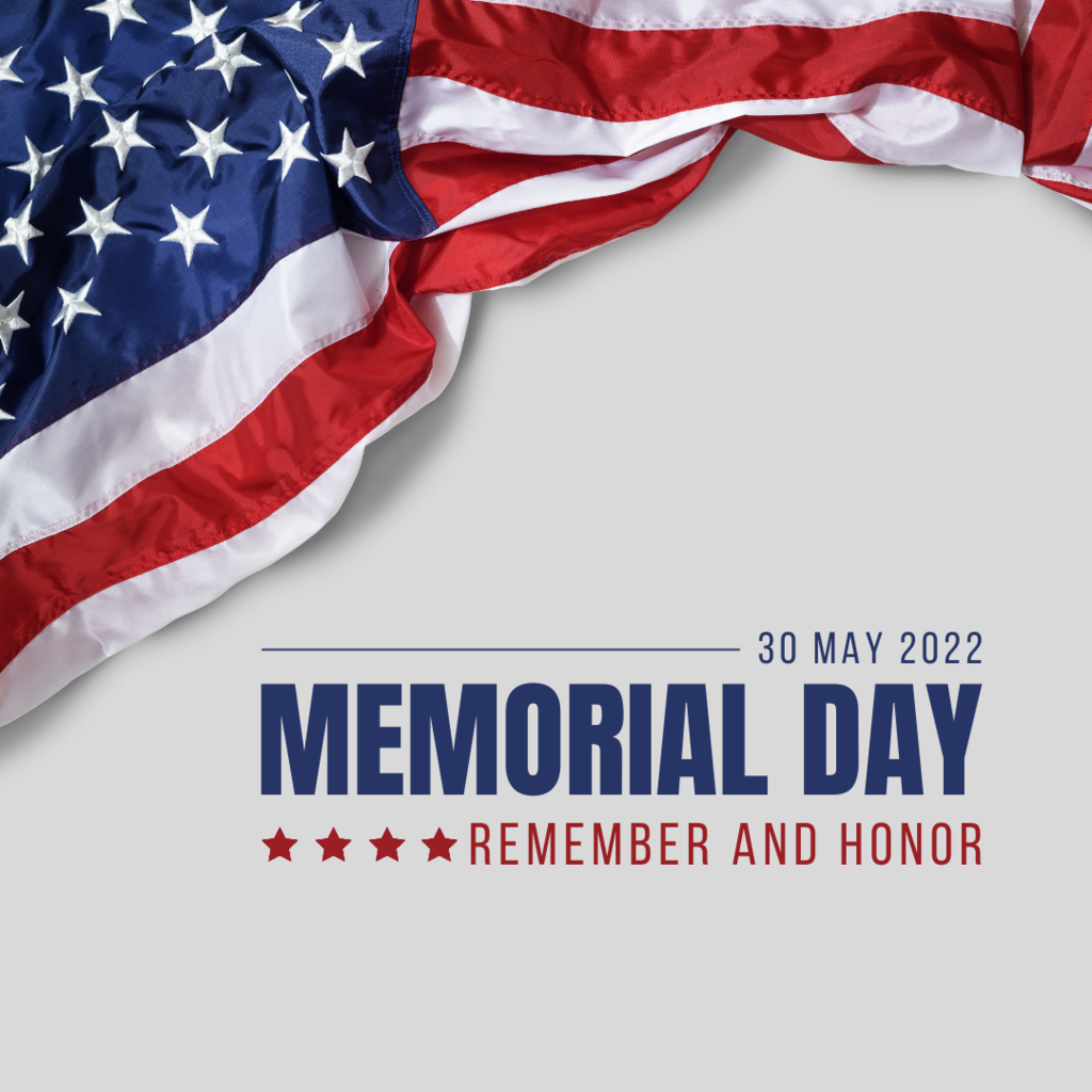 Flag on white background with memorial day words